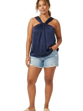 Banana Republic Navy Blue Halter Tie Front Detail Sleeveless Blouse Size Large